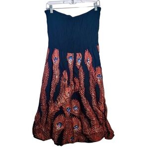 Cassee's Black Orange Strapless Peacock Sequin Dress Large